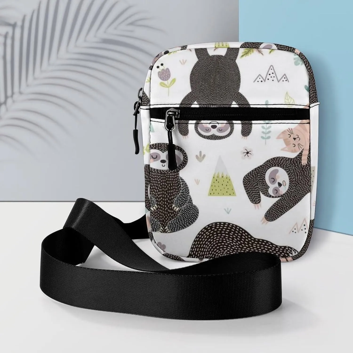 Cute Funny Sleeping Sloths Collection with Tree Branches on White Adjustable Fanny Waist Pack Pouch, Waterproof Crossbody Runners Bag Wallet for Gym Hiking Fitness Women Men 6.1 x 2.2 x 7.9 inch