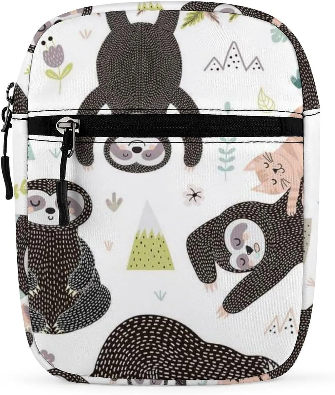 Cute Funny Sleeping Sloths Collection with Tree Branches on White Adjustable Fanny Waist Pack Pouch, Waterproof Crossbody Runners Bag Wallet for Gym Hiking Fitness Women Men 6.1 x 2.2 x 7.9 inch