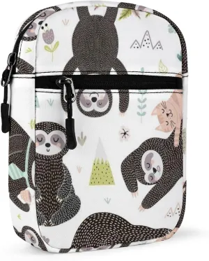 Cute Funny Sleeping Sloths Collection with Tree Branches on White Adjustable Fanny Waist Pack Pouch, Waterproof Crossbody Runners Bag Wallet for Gym Hiking Fitness Women Men 6.1 x 2.2 x 7.9 inch