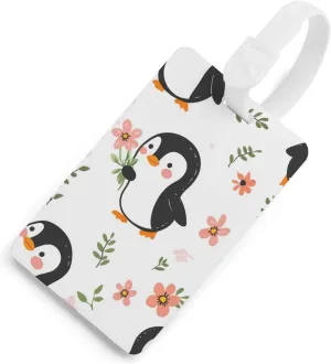 Cute Penguins Holding Flowers Luggage Tags for Suitcases Personalized Baggage Bags Identify Labels Travel Accessories