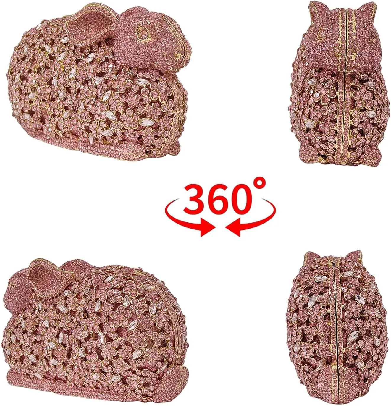 Cute Rabbit Evening Bag Bunny Rhinestone Purse Animal Crystal Clutch for Party Wedding Prom Handbag
