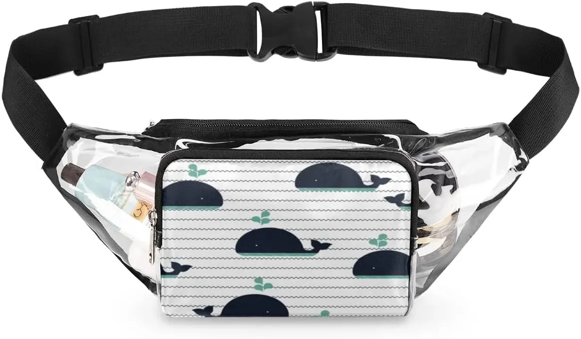 Cute Whale Clear Fanny Pack Stadium Approved Clear Crossbody Belt Bag for Women Men Transparent Waist Bag with Adjustable Strap for Concerts Sports Events Travel