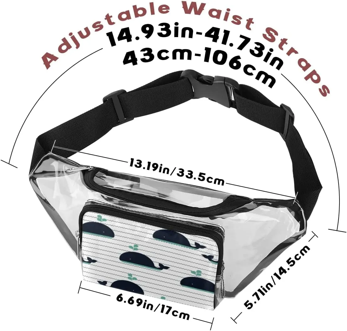 Cute Whale Clear Fanny Pack Stadium Approved Clear Crossbody Belt Bag for Women Men Transparent Waist Bag with Adjustable Strap for Concerts Sports Events Travel