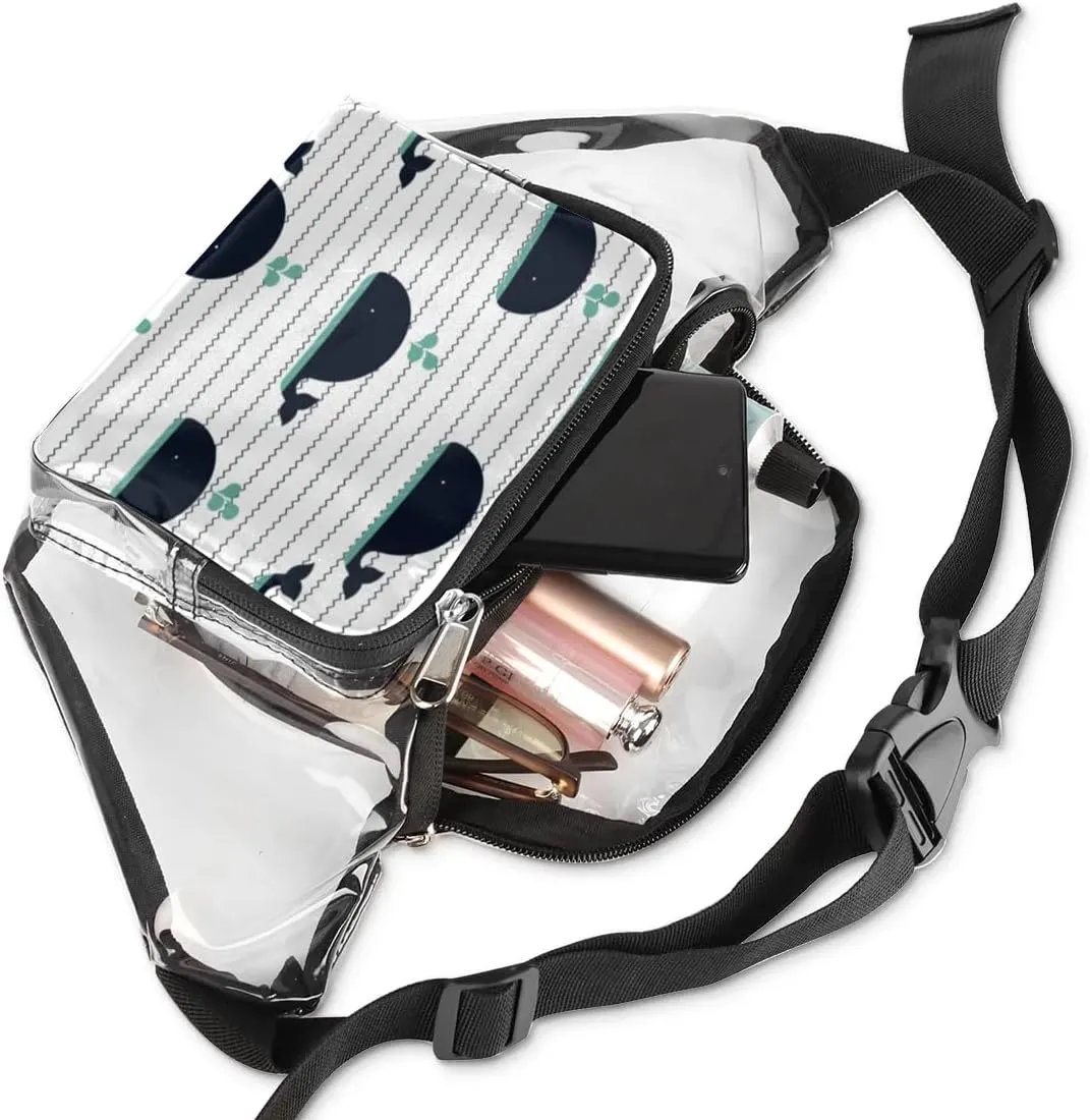 Cute Whale Clear Fanny Pack Stadium Approved Clear Crossbody Belt Bag for Women Men Transparent Waist Bag with Adjustable Strap for Concerts Sports Events Travel