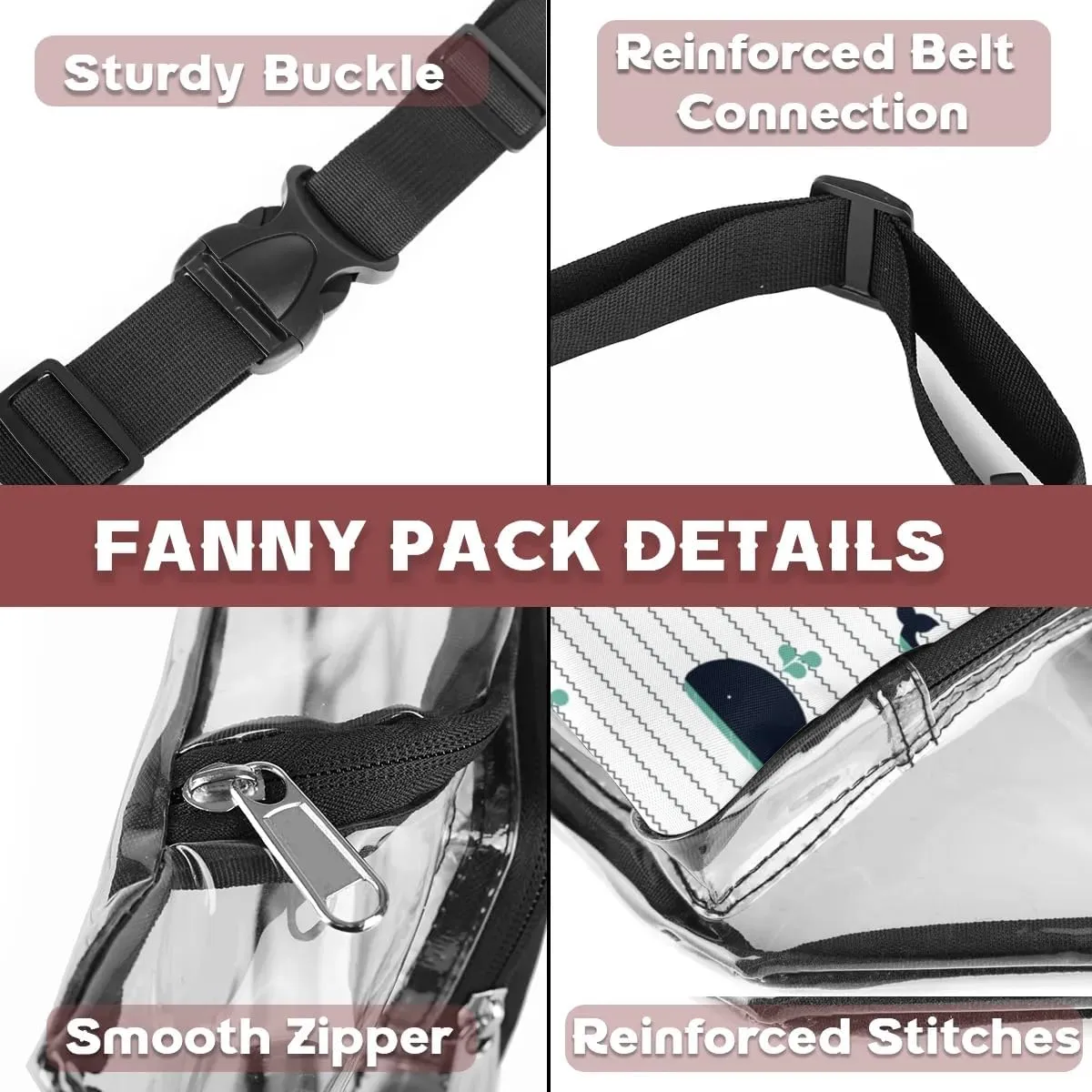 Cute Whale Clear Fanny Pack Stadium Approved Clear Crossbody Belt Bag for Women Men Transparent Waist Bag with Adjustable Strap for Concerts Sports Events Travel