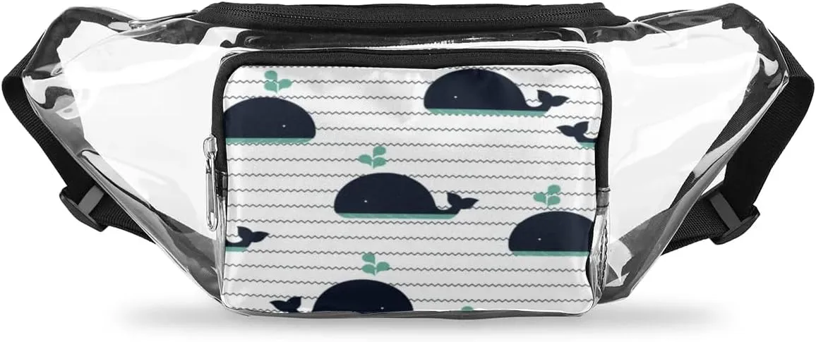 Cute Whale Clear Fanny Pack Stadium Approved Clear Crossbody Belt Bag for Women Men Transparent Waist Bag with Adjustable Strap for Concerts Sports Events Travel