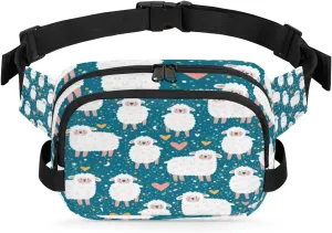 Cute White Sheep Durable Waterproof Fanny Pack with Double Zipper Closure - Organize Your Essentials with Ease - Lightweight and Comfortable for Men and Women