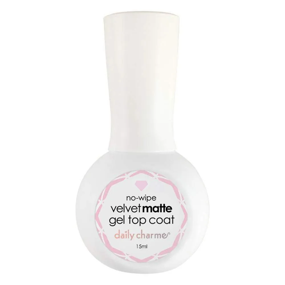 Daily Charme Velvet Matte No-Wipe Top Coat Gel Nail Polish 15ml, Soak Off Matte Finish, Long-Lasting Top Gel for Clear Nail Gel and Acrylic Nails, Soak Off, Home DIY and Professional Nail Salon