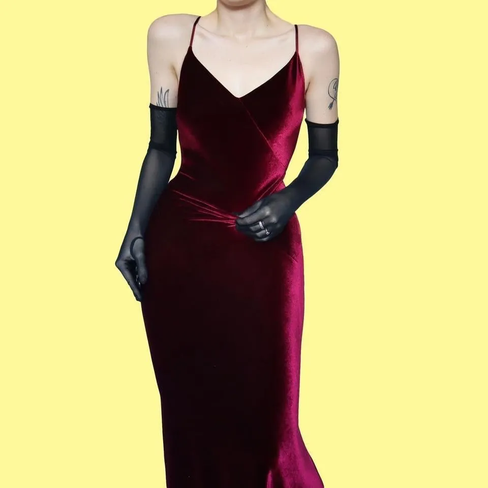Dark red velvet stretch evening dress UK 12