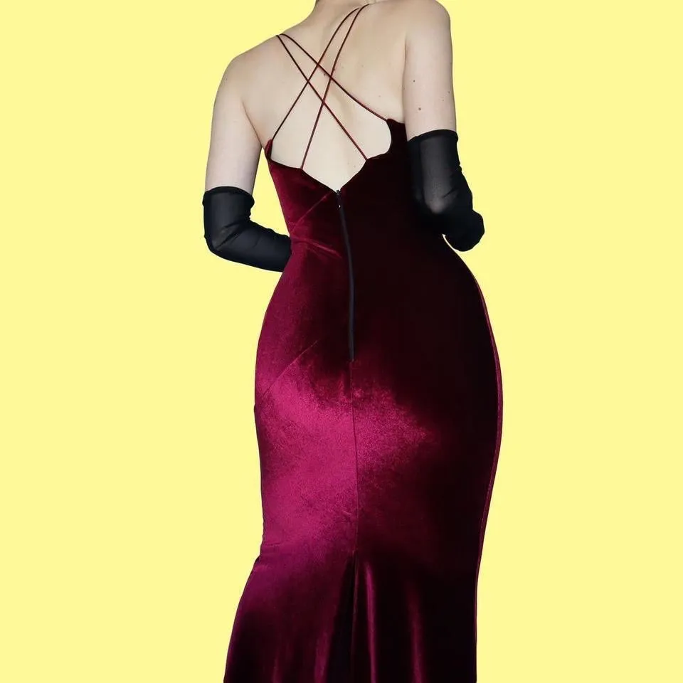 Dark red velvet stretch evening dress UK 12