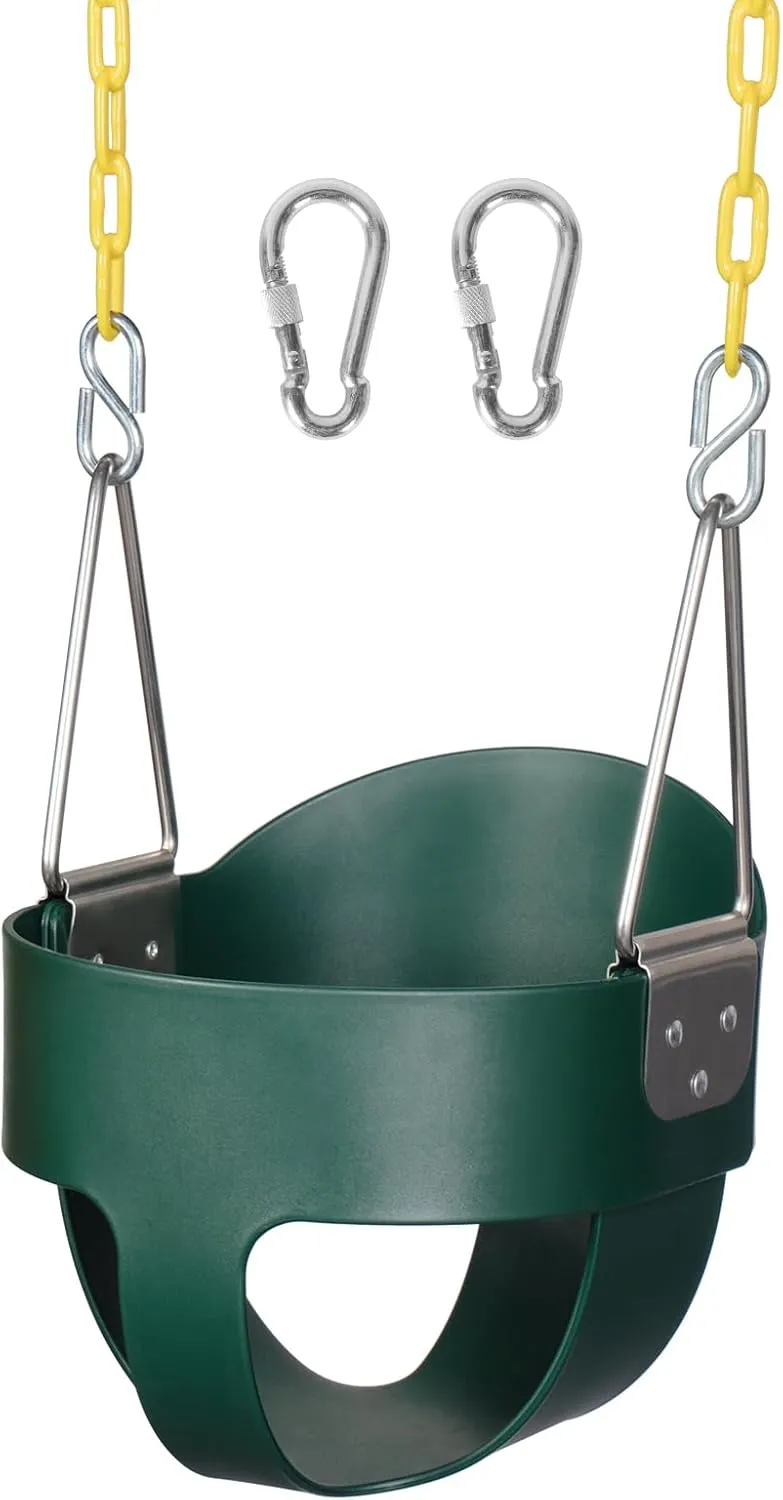 DECORLIFE Toddler Swing - High Back Full Bucket Seat for Ages 1-3, 330lb Capacity, Baby Infant Swing Outdoor with Safety Design, Plastic-Coated Chains, Carabiners for Backyard, Playground, Garden