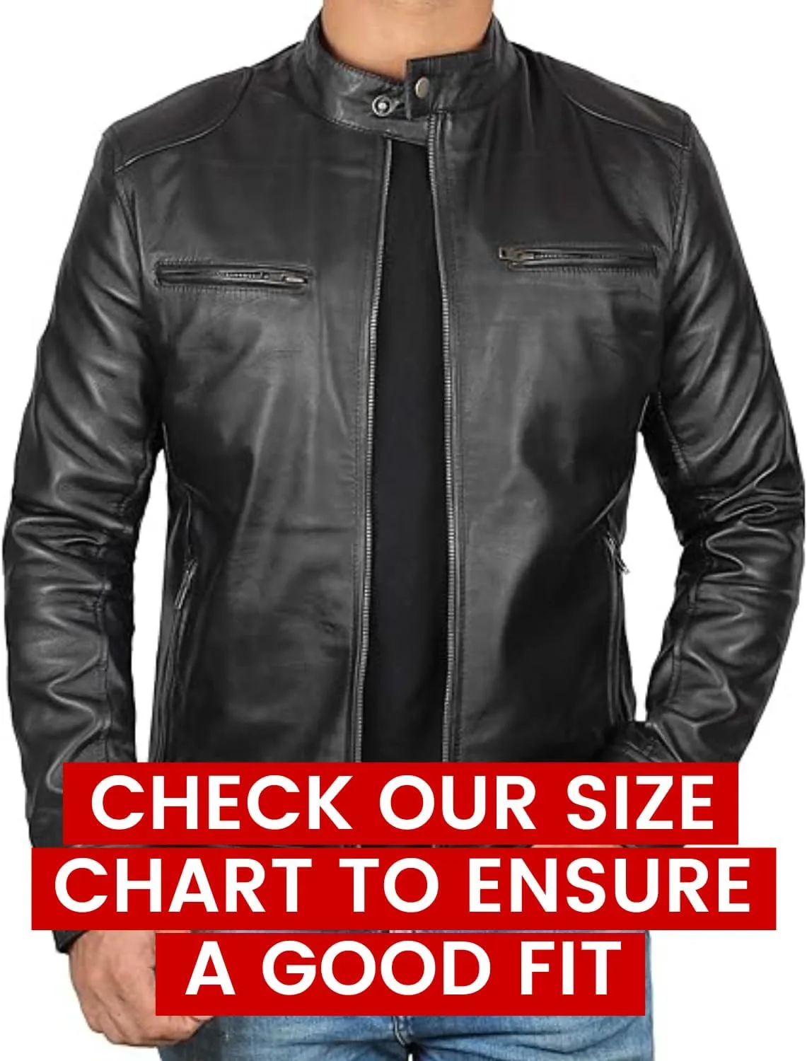 Decrum Mens Leather Jacket - Cafe Racer Style Real Lambskin Leather Jacket Men