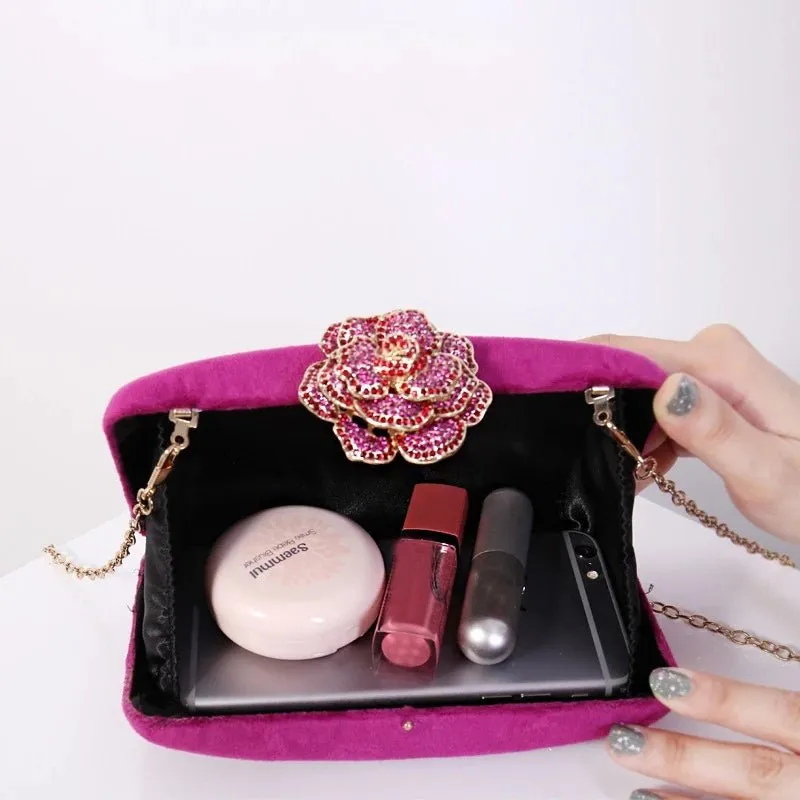 Designer Purse and Handbag Flower Lock Elegant Evening Clutch