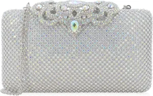 Dexmay Rhinestone Clutch Bag with Crystal Crown Clasp Women Evening Handbag Formal Party Purse