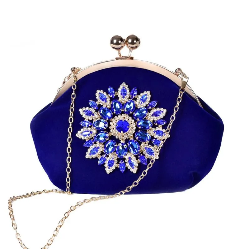 Diamond Flower Velvet Clutch Purse