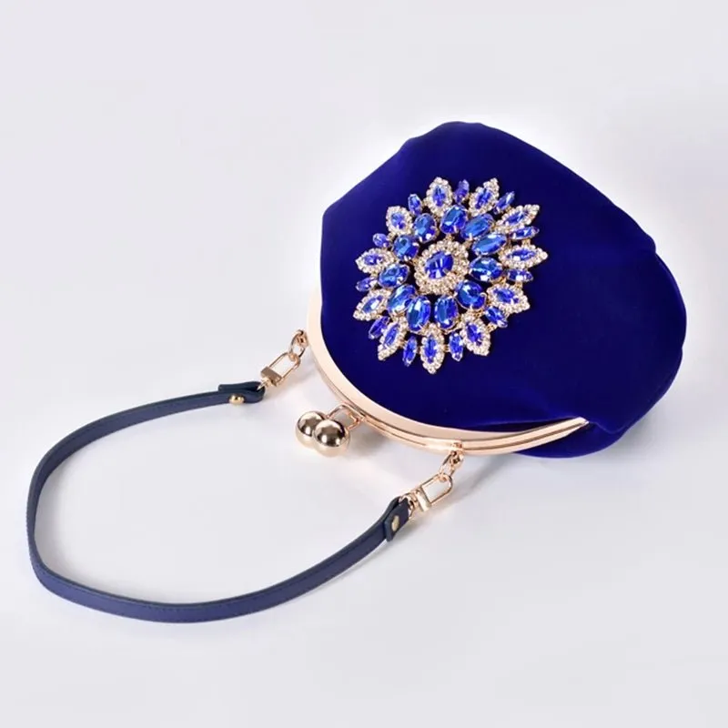 Diamond Flower Velvet Clutch Purse