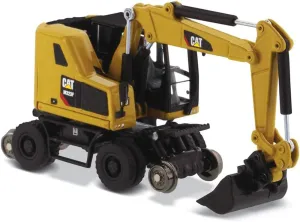Diecast Masters 1/87 Caterpillar M323F Railroad Wheeled Excavator, CAT Yellow Version with 3 Tools, HO Scale High Line Series 85656