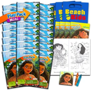 Disney 24 Moana Mini Party Favors Set for Girls, Kids - Bundle with 24 Moana Grab n Go Play Packs with Coloring Pages, Stickers, Goodie Bags, More (Moana Birthday Party Supplies and Decorations)