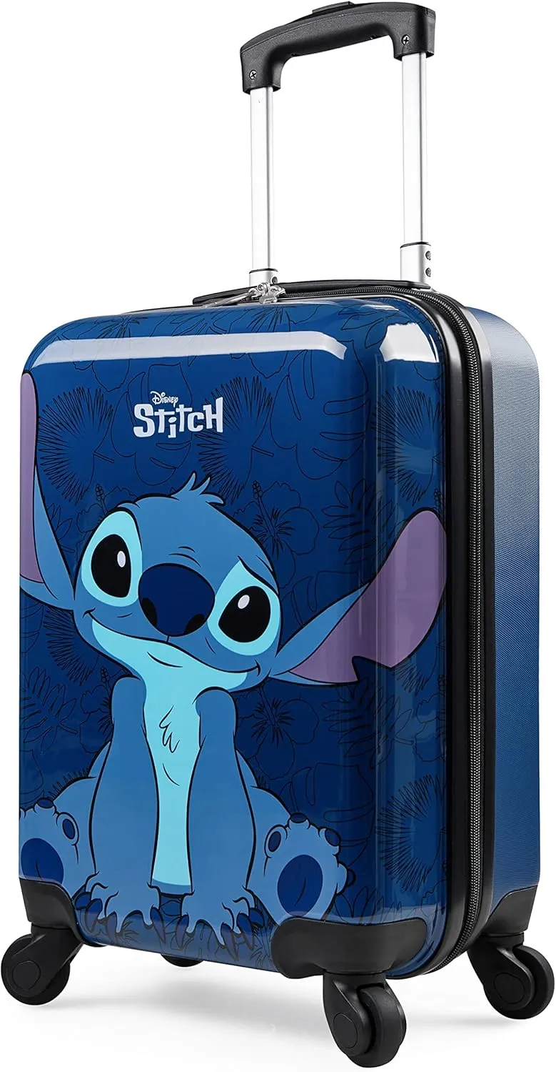 Disney Stitch Suitcase Set or Individual, Hard Shell Suitcase with Wheels 28L, 50L or 91L, 4 Wheels (Navy Stitch Small)