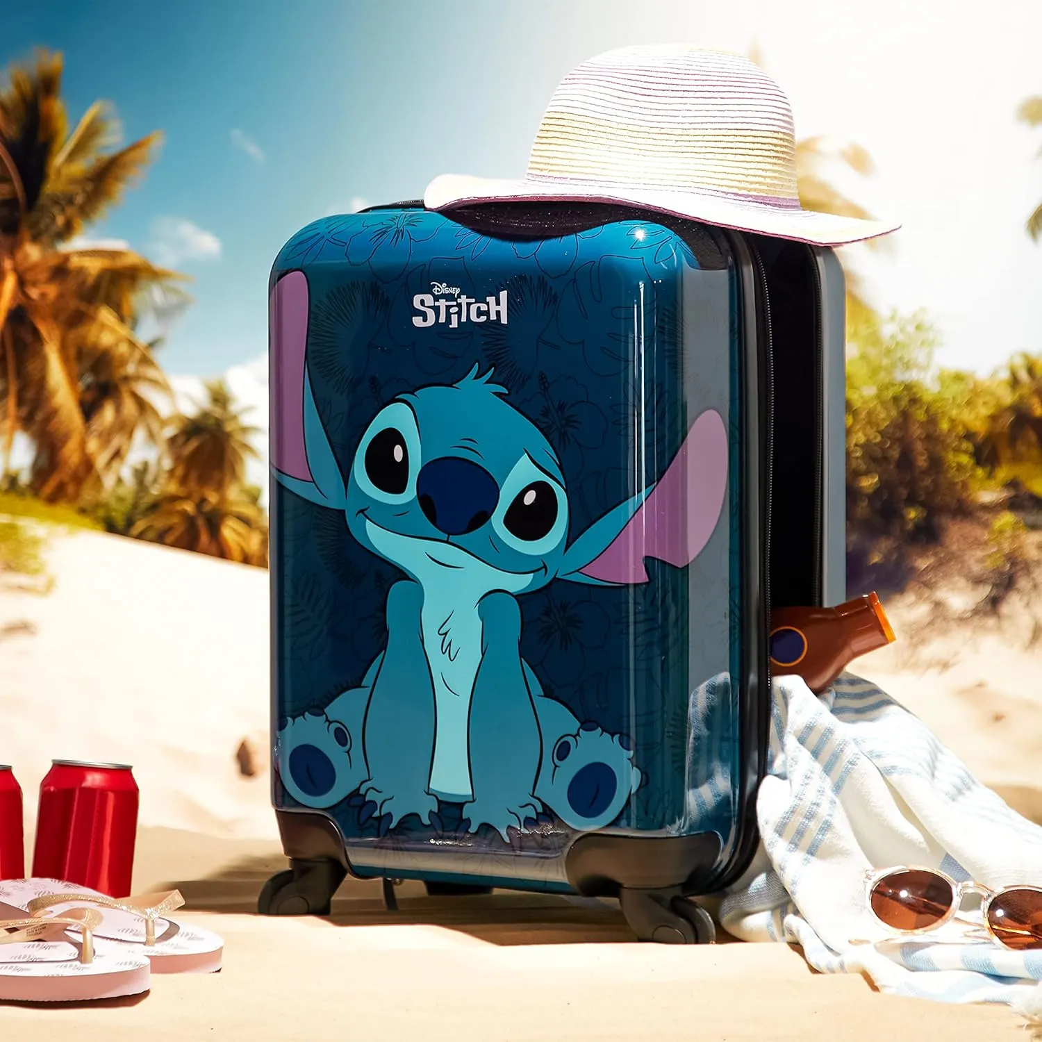 Disney Stitch Suitcase Set or Individual, Hard Shell Suitcase with Wheels 28L, 50L or 91L, 4 Wheels (Navy Stitch Small)