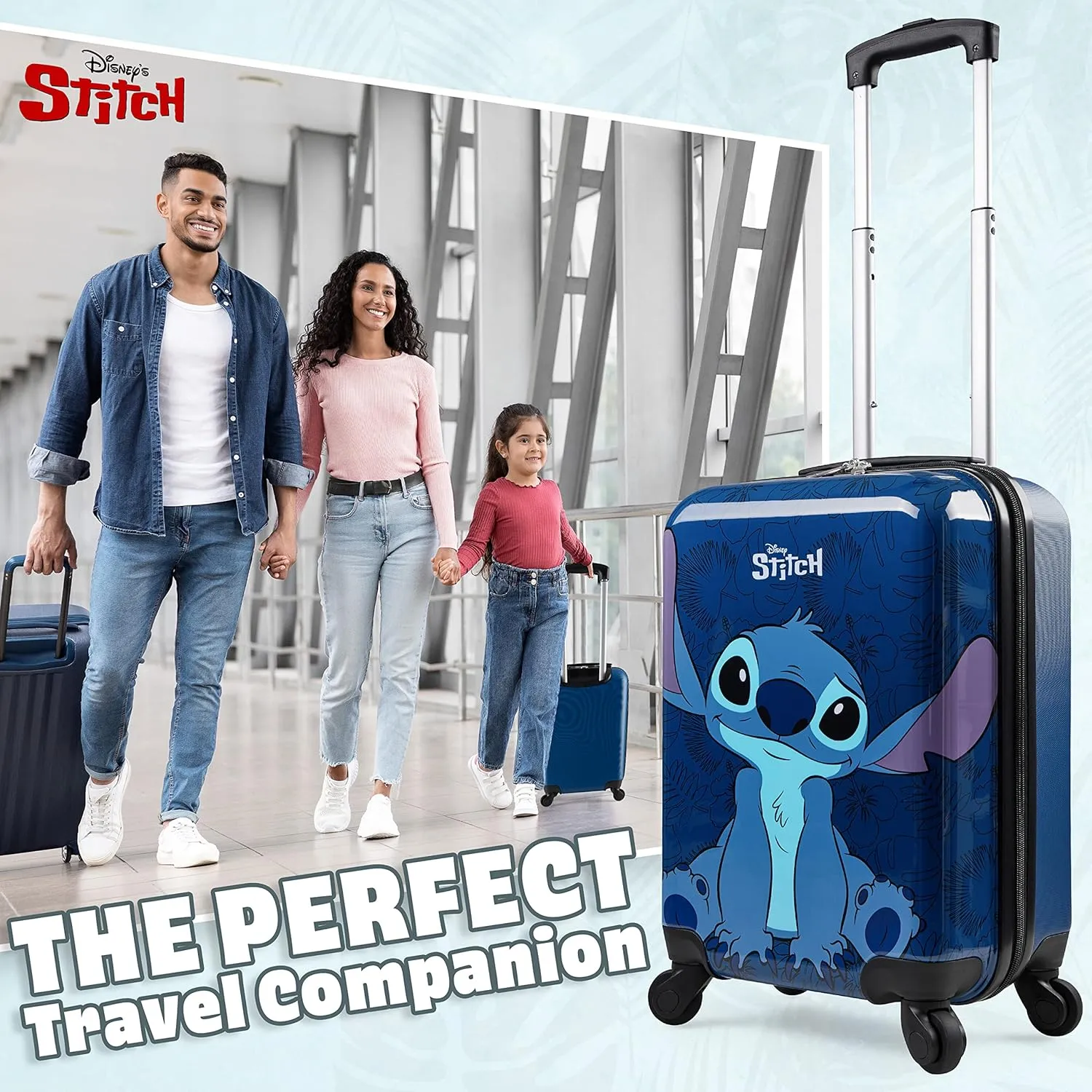 Disney Stitch Suitcase Set or Individual, Hard Shell Suitcase with Wheels 28L, 50L or 91L, 4 Wheels (Navy Stitch Small)