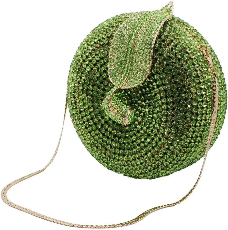 DJBM Sparkly Apple Rhinestone Evening Clutch Women Luxury Fruit Crystal Handbags Diamond Purses for Party Wedding Prom