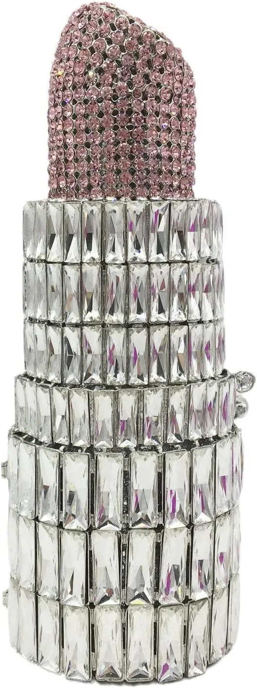 DJBM Women Lipstick Rhinestone Crystal Clutch Cocktail Prom Purse Handbag Diamond Evening Clutches for Party and Wedding