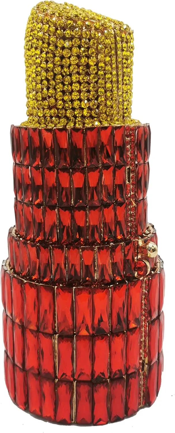 DJBM Women Lipstick Rhinestone Crystal Clutch Cocktail Prom Purse Handbag Diamond Evening Clutches for Party and Wedding