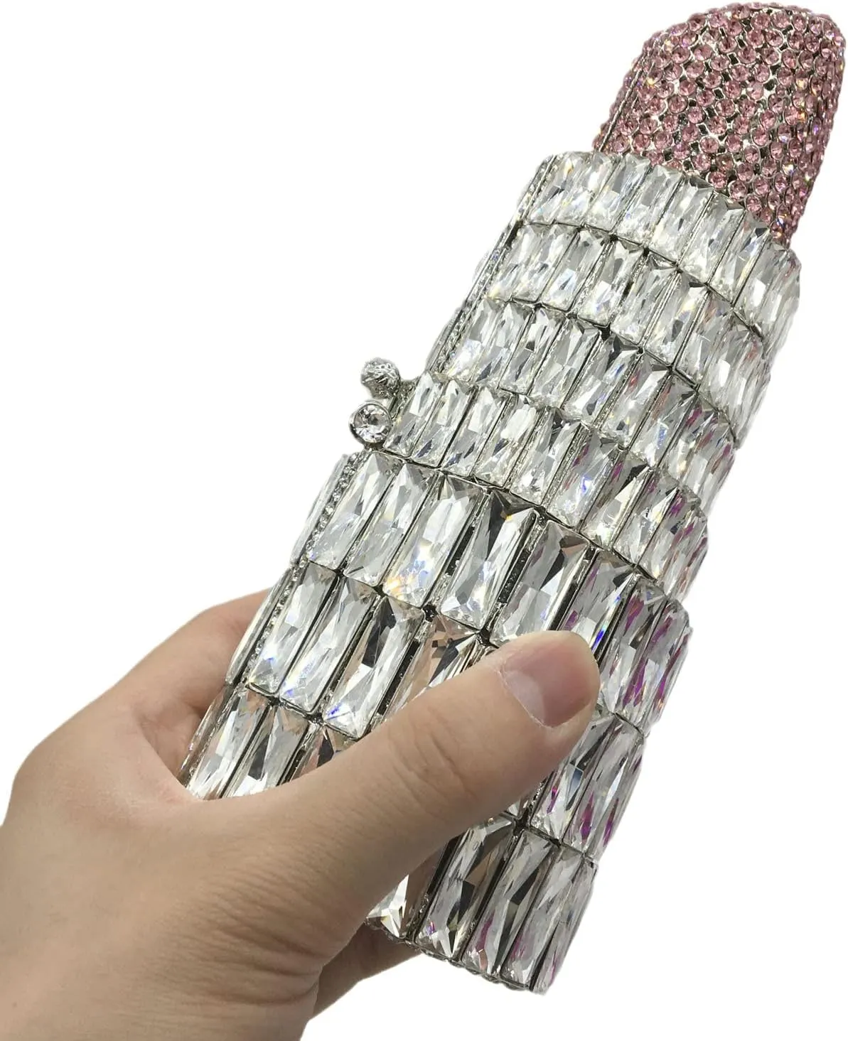 DJBM Women Lipstick Rhinestone Crystal Clutch Cocktail Prom Purse Handbag Diamond Evening Clutches for Party and Wedding