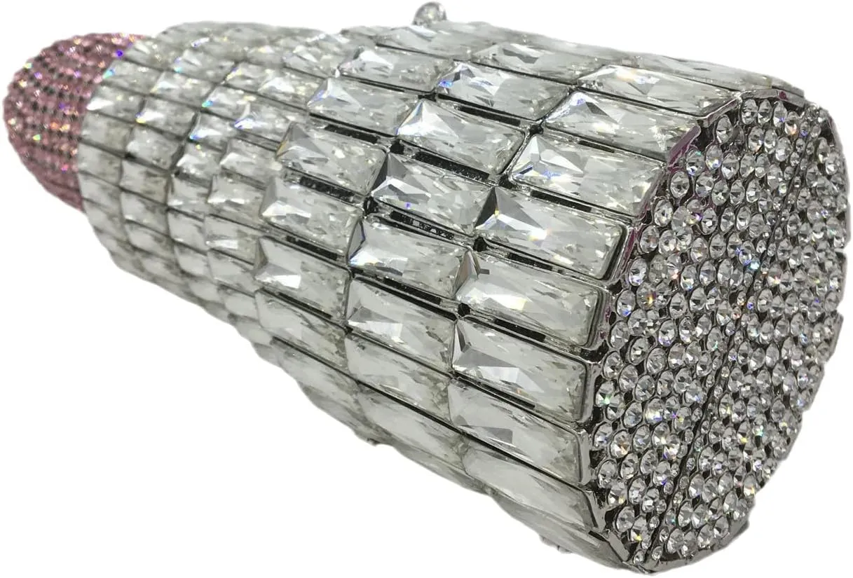 DJBM Women Lipstick Rhinestone Crystal Clutch Cocktail Prom Purse Handbag Diamond Evening Clutches for Party and Wedding