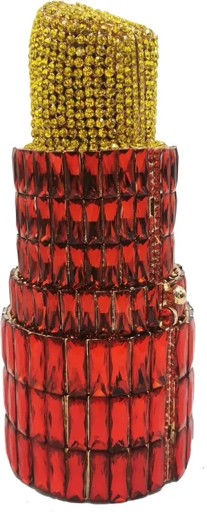 DJBM Women Lipstick Rhinestone Crystal Clutch Cocktail Prom Purse Handbag Diamond Evening Clutches for Party and Wedding