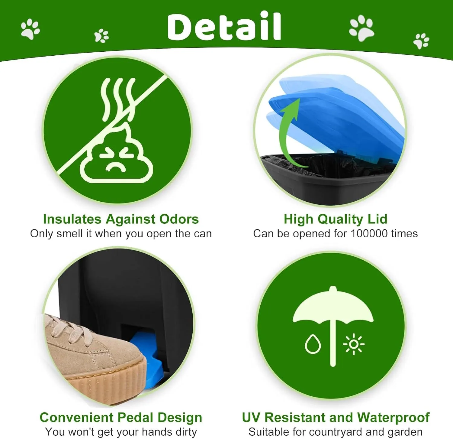 Dog Poop Trash Can Outside, 20L/5Gallon Dog Waste Trash Can with Lid, Pedal and Removable Inner Waste Bin, Dog Poop Bucket with 100 Bags, Blue