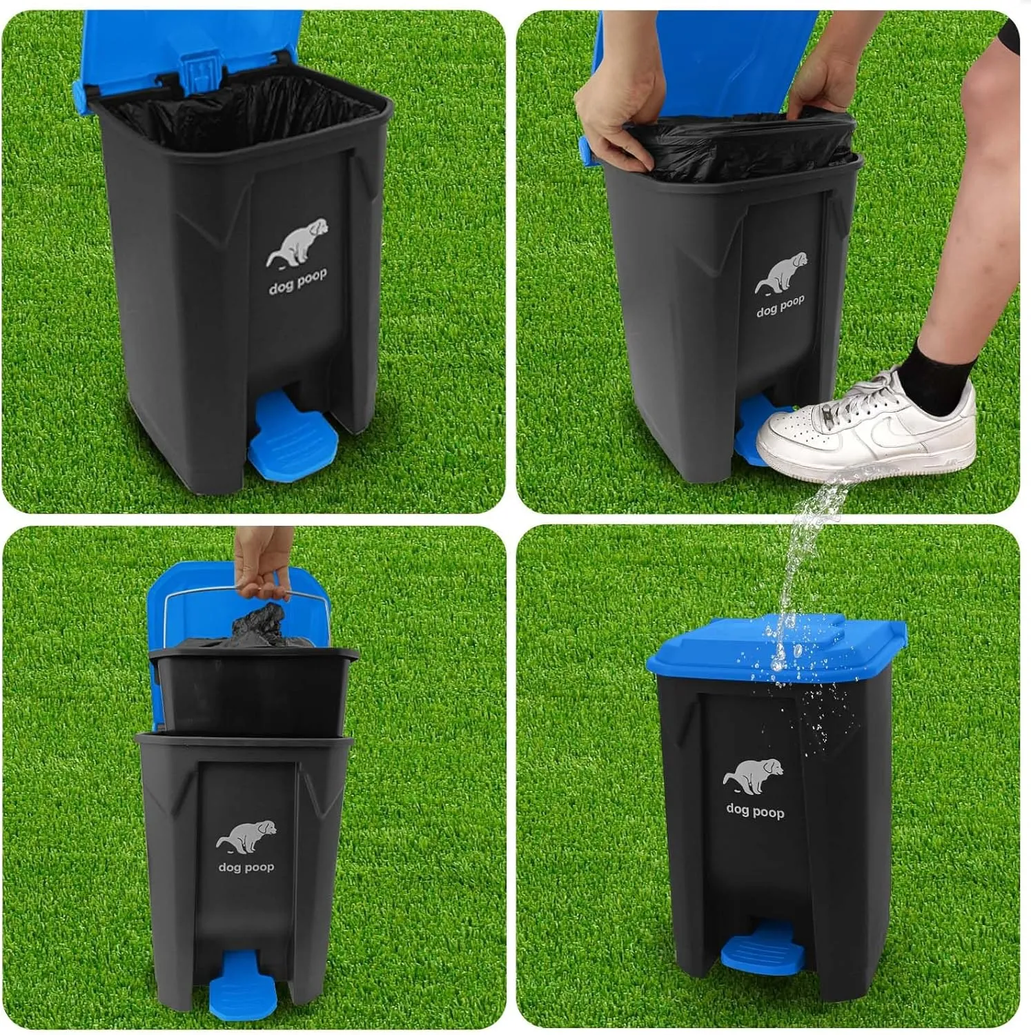 Dog Poop Trash Can Outside, 20L/5Gallon Dog Waste Trash Can with Lid, Pedal and Removable Inner Waste Bin, Dog Poop Bucket with 100 Bags, Blue