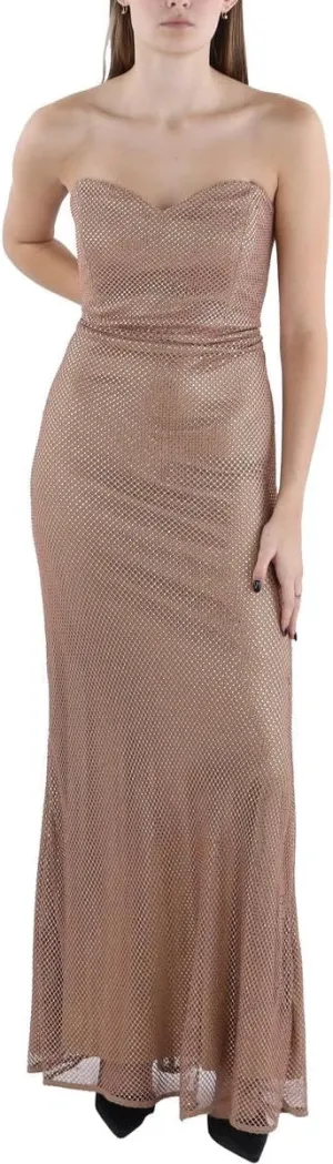 Donna Karan Womens Fishnet Embellished Evening Dress