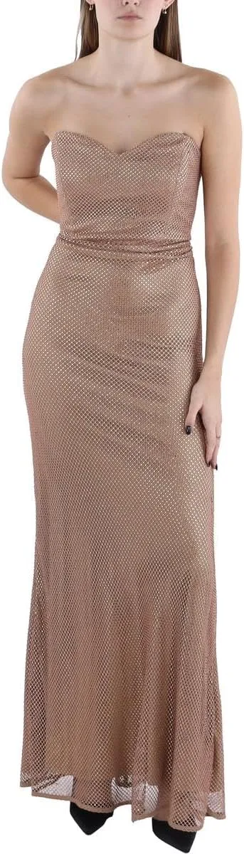 Donna Karan Womens Fishnet Embellished Evening Dress