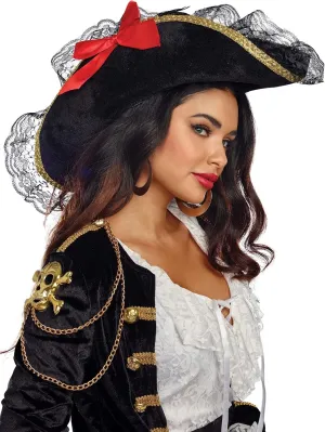 Dreamgirl Womens Pirate Captain Costume Hat, Adult Sexy Pirate Hat, Halloween Costume Accessory
