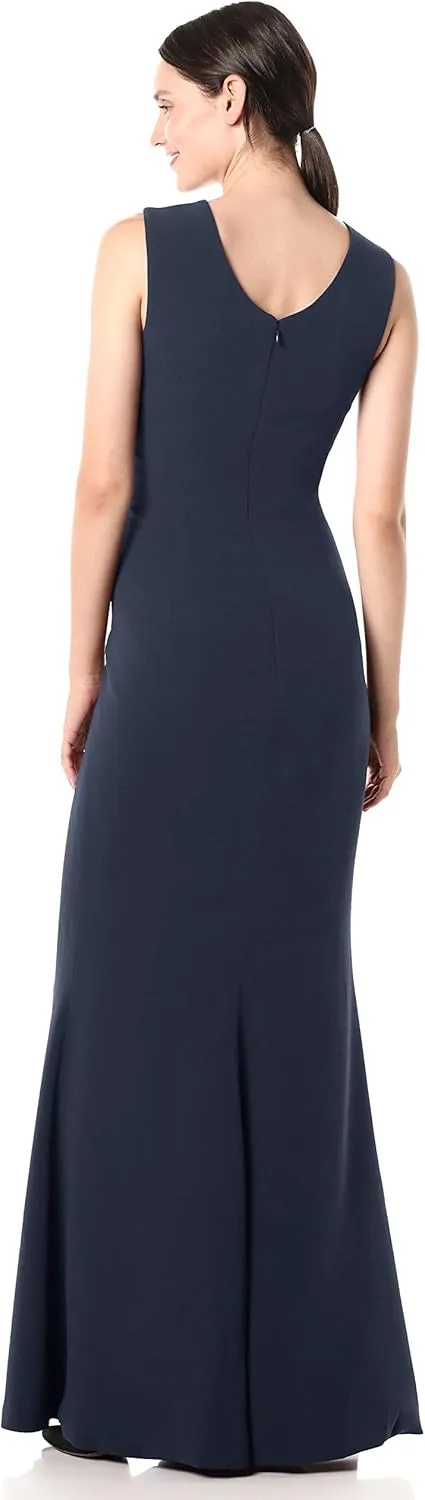 Dress the Population Women's Sandra Plunging Thick Strap Solid Gown with Slit Dress