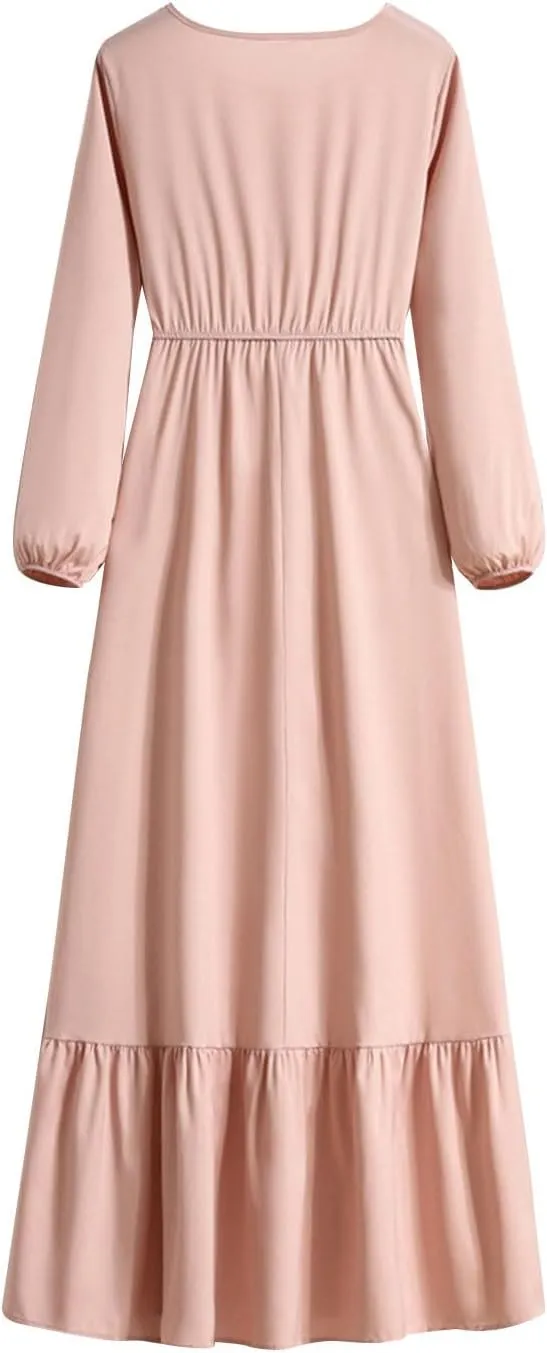 Dresses for Women Fall Casual 2024 Big Hem Elastic Waist Flowy Dress Long Sleeve Comfy Outdoor Vacation Maxi Dresses