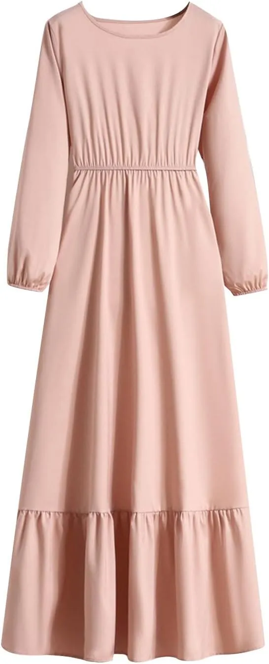 Dresses for Women Fall Casual 2024 Big Hem Elastic Waist Flowy Dress Long Sleeve Comfy Outdoor Vacation Maxi Dresses