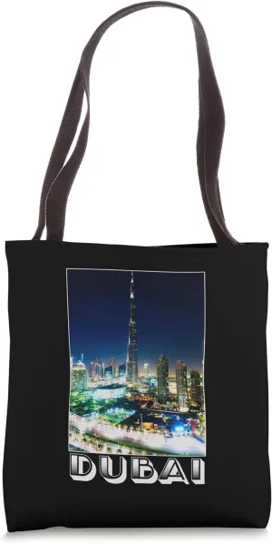 Dubai Cityscape At Night Burj Khalifa Tower - Dubai Tourist Tote Bag