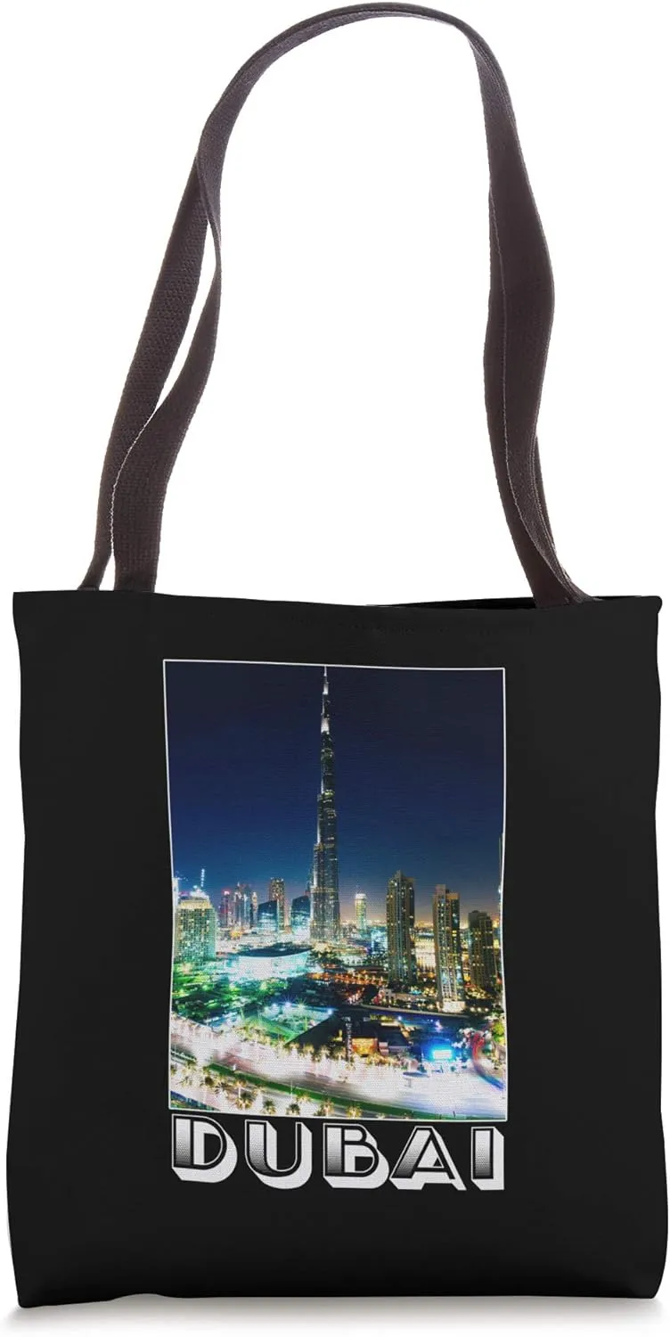 Dubai Cityscape At Night Burj Khalifa Tower - Dubai Tourist Tote Bag