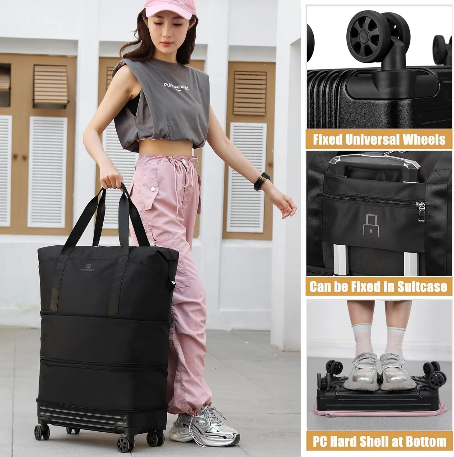 Duffle Bag with Wheels,Foldable Duffle Bag for Travel,Large Suitcases with Wheels,Foldable Travel Bag,Expandable Luggage,Carry on Luggage for Women Men (Gray)