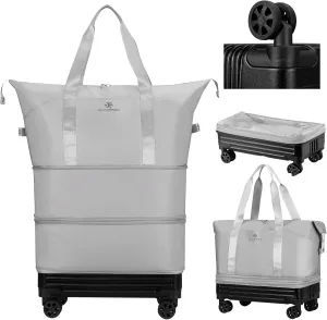 Duffle Bag with Wheels,Foldable Duffle Bag for Travel,Large Suitcases with Wheels,Foldable Travel Bag,Expandable Luggage,Carry on Luggage for Women Men (Gray)