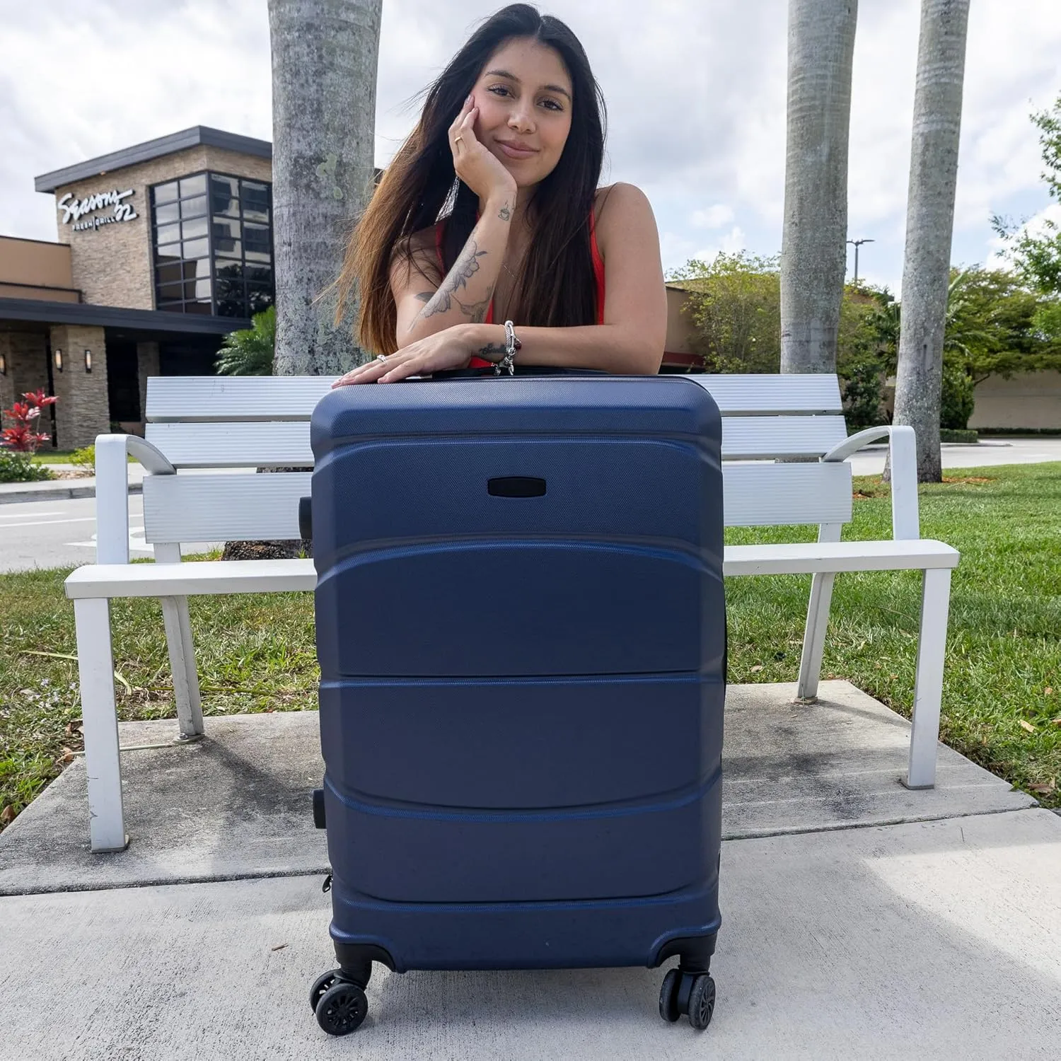 DUKAP SENSE Hardside Luggage with Spinner Wheels | 28 in Durable Lightweight Large Checked Suitcase for Travel | Zipper Clouser Suit Case with Gel Handles and Trolley | Blue