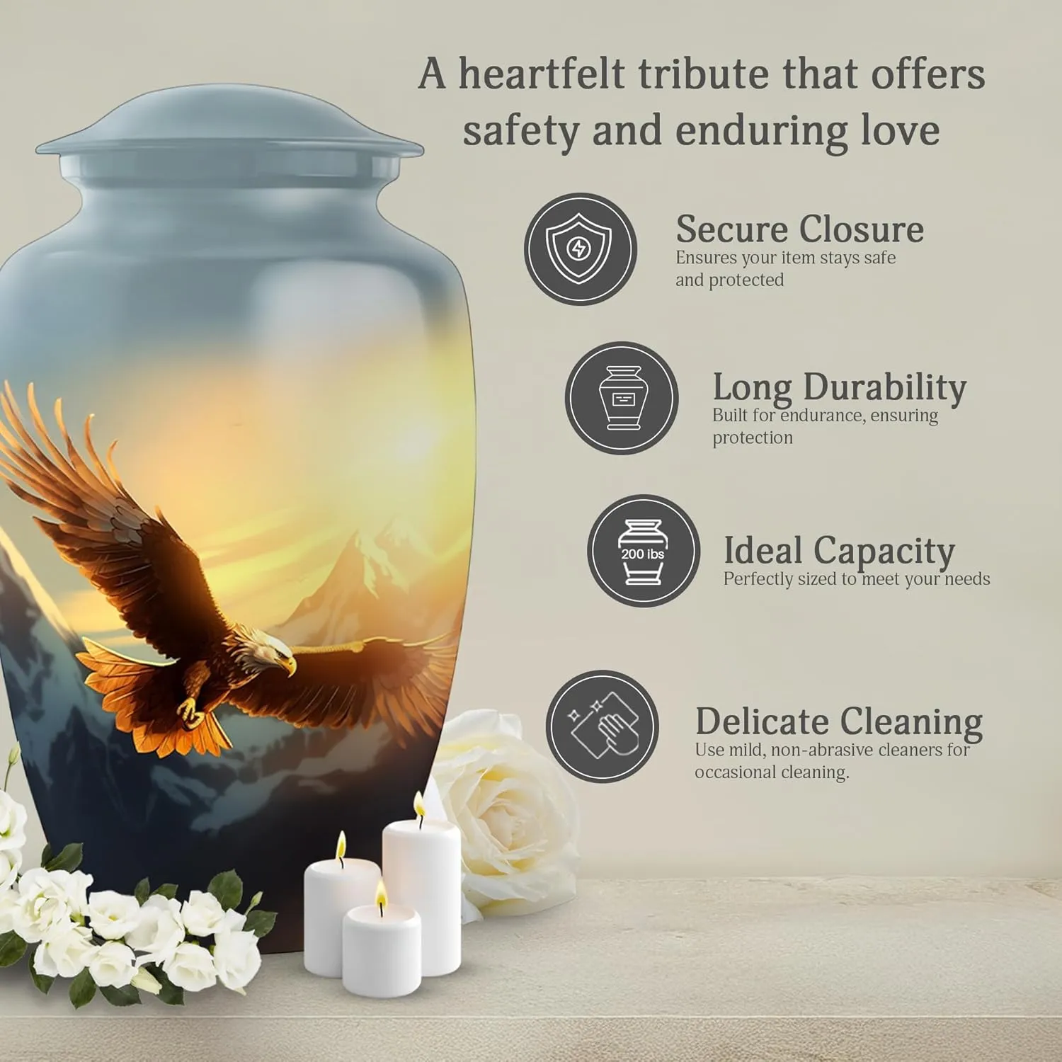 Eagle In Sunrise Flight - Eagle Urns For Human Ashes Adult Man, Funeral Urn For Ashes For Women - 10" Extra Large Urns, Burial Urn For Adult, Cremation Memorial Keepsake Ash Holder For Mom|Dad