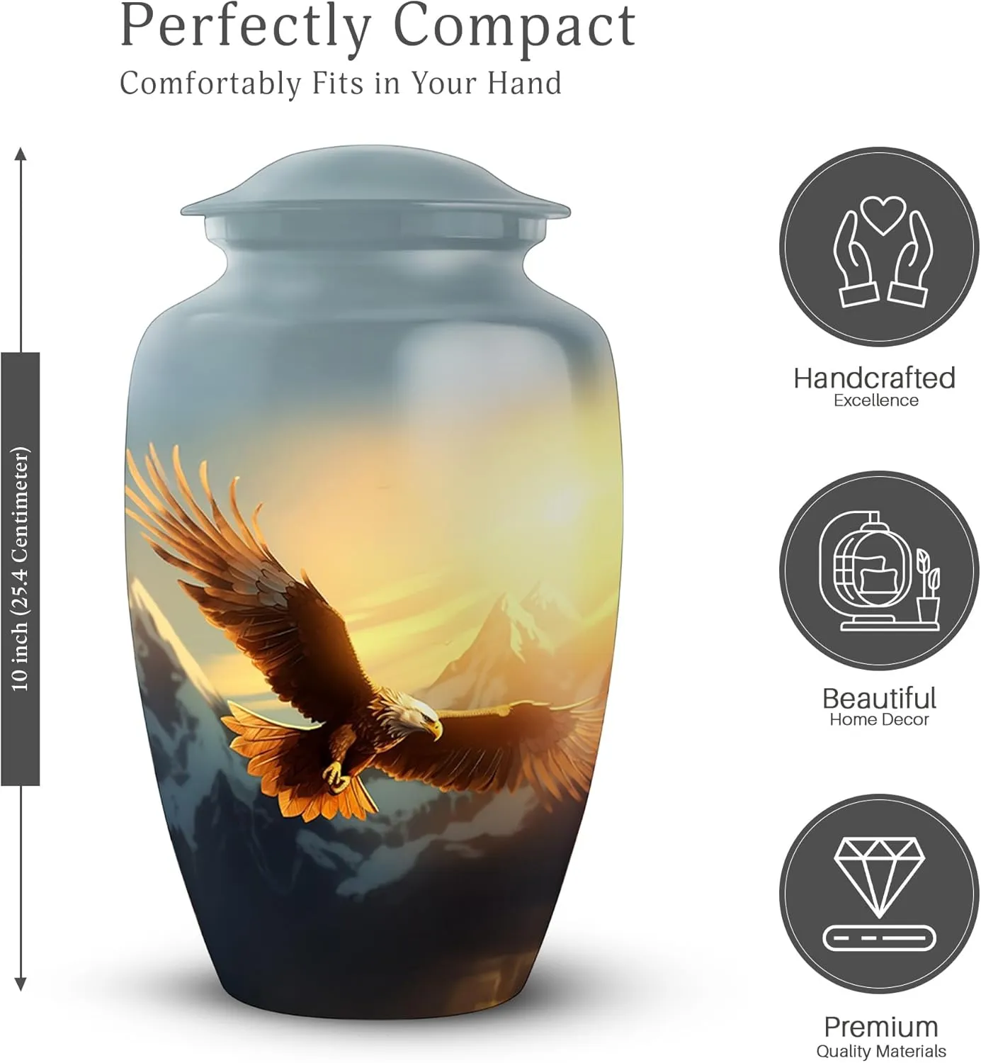 Eagle In Sunrise Flight - Eagle Urns For Human Ashes Adult Man, Funeral Urn For Ashes For Women - 10" Extra Large Urns, Burial Urn For Adult, Cremation Memorial Keepsake Ash Holder For Mom|Dad