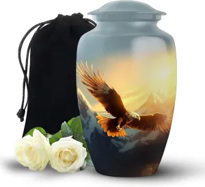 Eagle In Sunrise Flight - Eagle Urns For Human Ashes Adult Man, Funeral Urn For Ashes For Women - 10" Extra Large Urns, Burial Urn For Adult, Cremation Memorial Keepsake Ash Holder For Mom|Dad