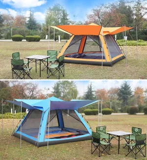 Easy to Assemble 3-4 People Camping Tent - Fully Automatic Outdoor Sun Shelter Instant Cabana Portable Double Layer Waterproof Shade Canopy for Family Vacation (Orange)