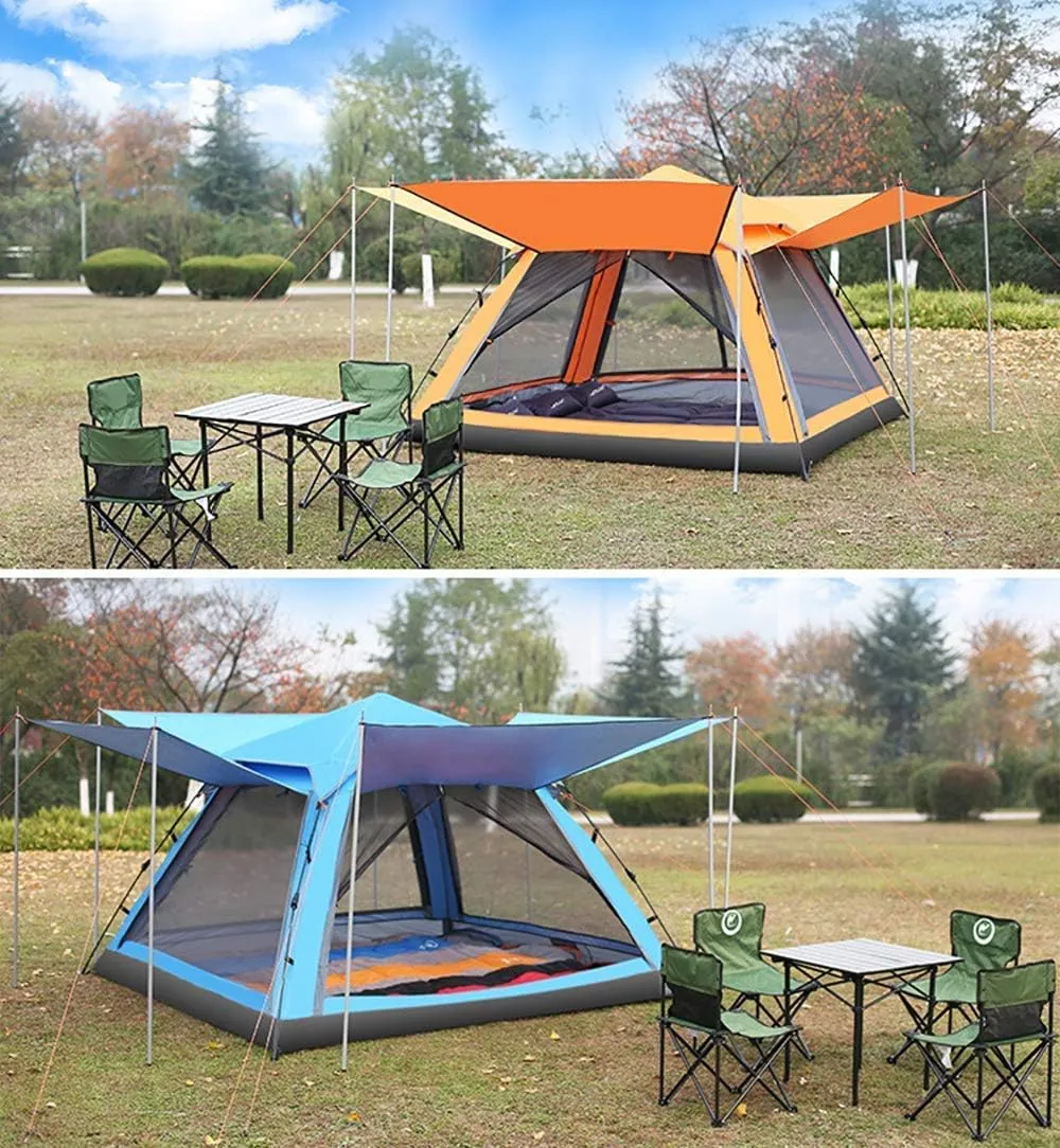 Easy to Assemble 3-4 People Camping Tent - Fully Automatic Outdoor Sun Shelter Instant Cabana Portable Double Layer Waterproof Shade Canopy for Family Vacation (Orange)
