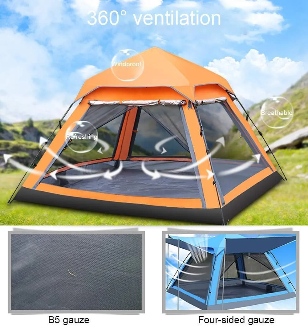 Easy to Assemble 3-4 People Camping Tent - Fully Automatic Outdoor Sun Shelter Instant Cabana Portable Double Layer Waterproof Shade Canopy for Family Vacation (Orange)